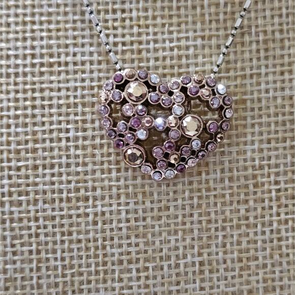 Brighton Brulee Peach and Rose Crystal Jeweled Heart Pendant Necklace - Picture 5 of 5